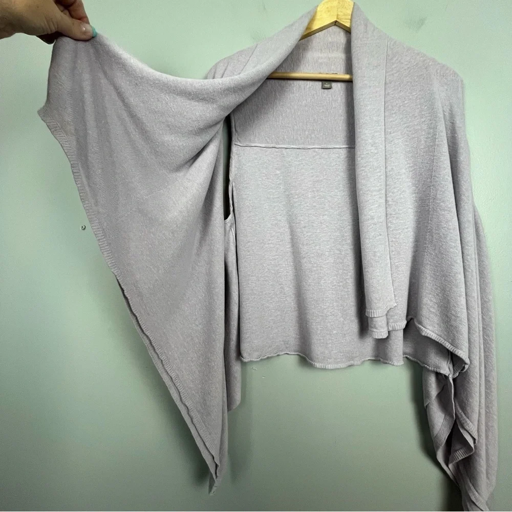 J.Jill light purple linen rayon knit open front waterfall vest shrug, large.